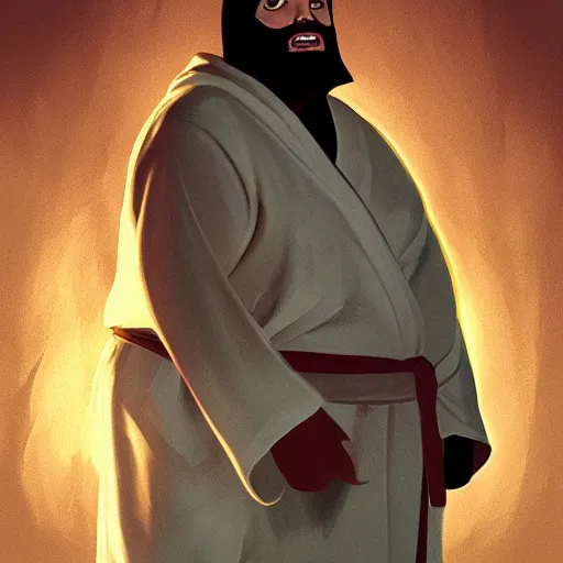 Prompt: fat jedi wearing a robe, watching you breathe, concept art, backlight, rtx, artstation