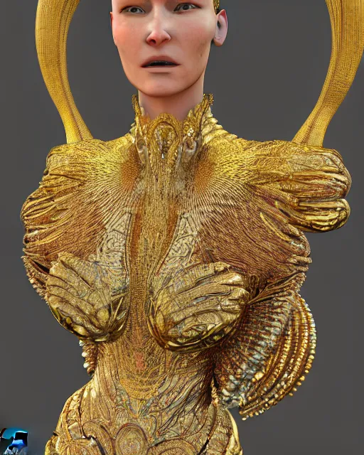 Image similar to a highly detailed metahuman 4 k close up render of an alien goddess bella hadid monument jibaro renaissance in iris van herpen dress schiaparelli in diamonds crystals swarovski and jewelry iridescent in style of alphonse mucha gustav klimt trending on artstation made in unreal engine 4