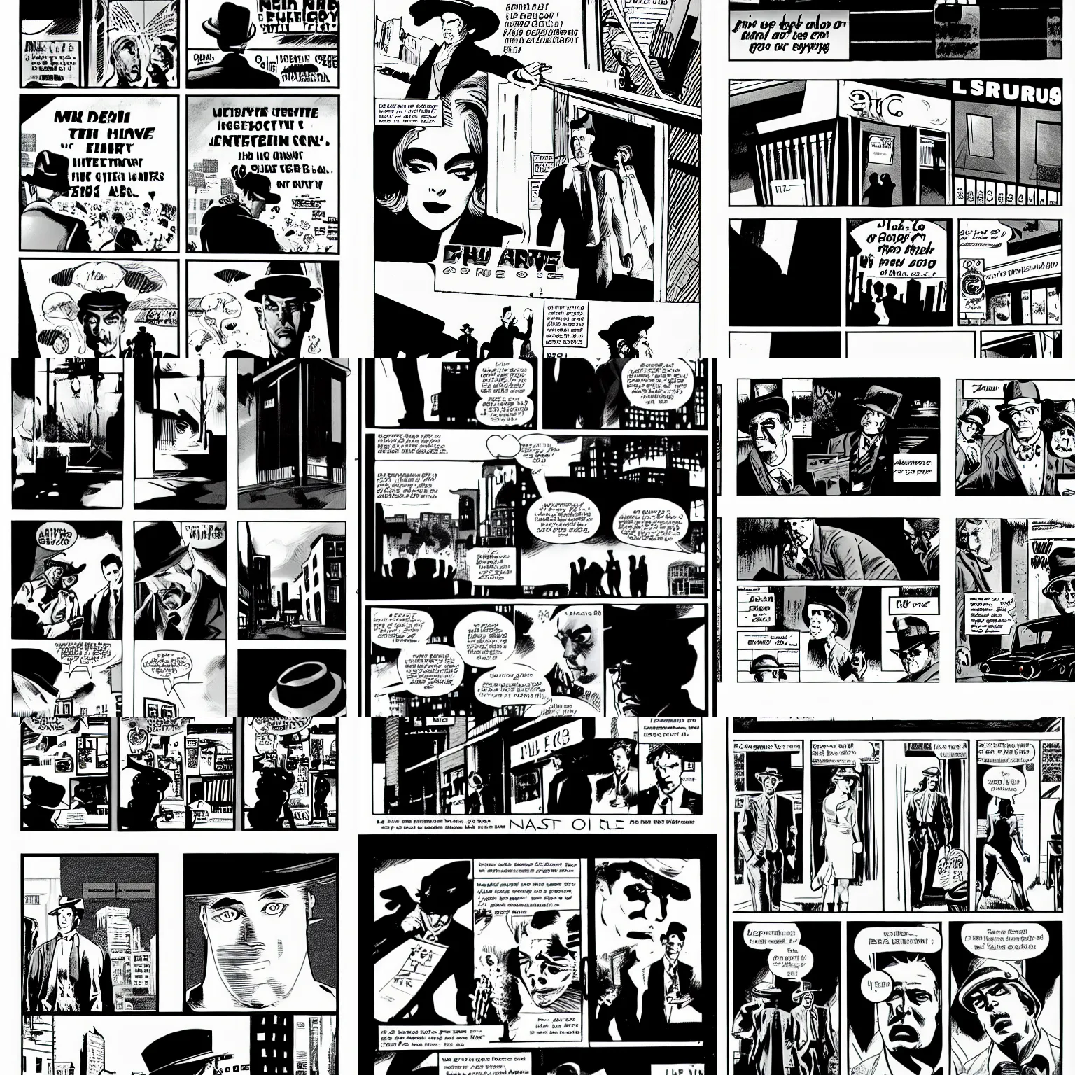 Prompt: a noir comic book page