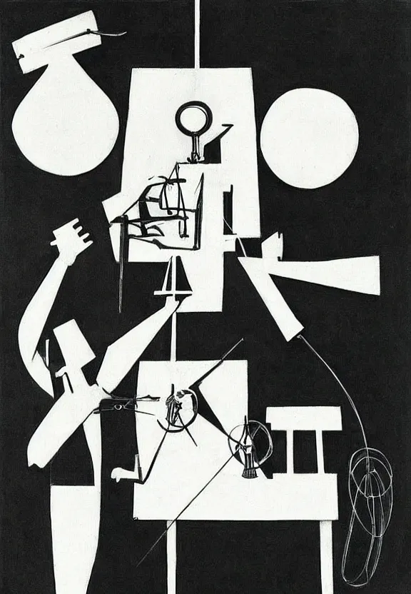 Image similar to a concept drawing of marcel duchamp holding up a chess - piece wire - machine, a surrealist painting by marcel duchamp, complex artificial - intelligence machinery, minimal sketch flow - chart, academic art, 1 9 2 0 s