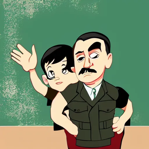 Prompt: hitler hanging out with mikey mouse clean cell shaded style art highly detailed ilya kuvshinov vector art