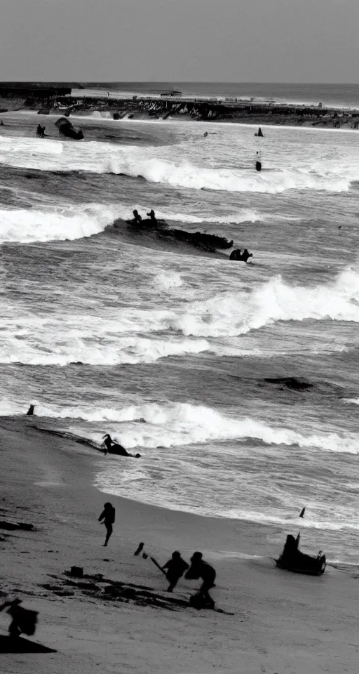 Image similar to omaha beach d day spongebob squarepants black and white photograph