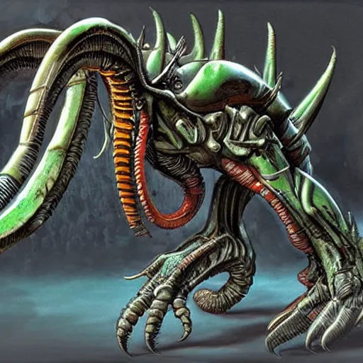 Image similar to Xenomorph-tyranid, warhammer 40k, concept art