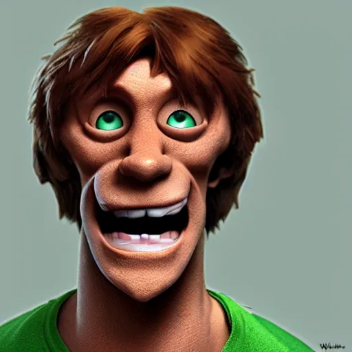 Image similar to a buff shaggy rogers making a surprised face, concept art by guillermo del toro, cgsociety, verdadism, creepypasta, zbrush, groovy