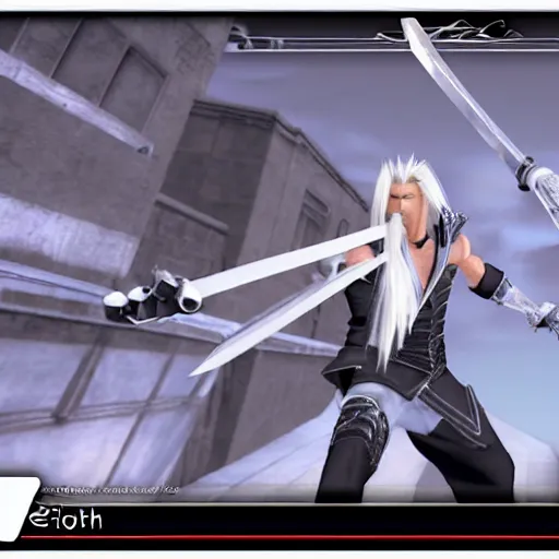 Prompt: a still of sephiroth from final fantasy vil ( 1 9 9 7 ) in roblox ( 2 0 0 6 )