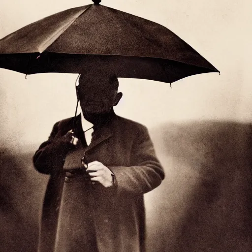 Prompt: portrait photo of an old man holding an umbrella