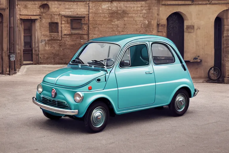 Prompt: A picture of the 2022 redesigned fiat 600 retro style, 4k, high resolution, intricate detail, car photography