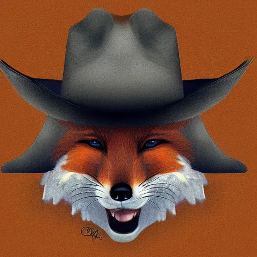 Prompt: A fox wearing a cowboy hat, digital art