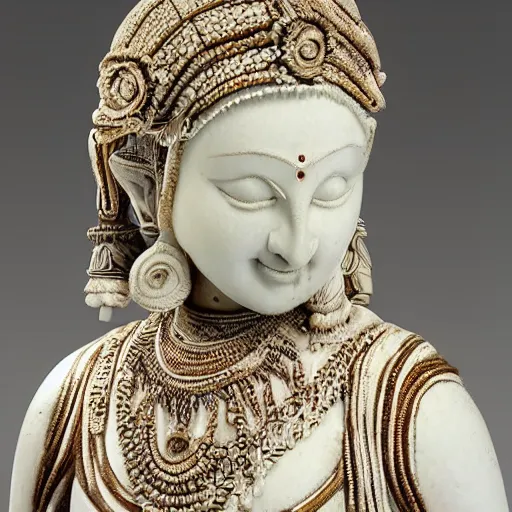 Prompt: sculpture of an indian woman, white, intricate, elegant, highly detailed, sculpture art by michelangelo