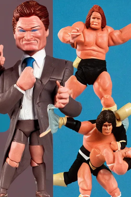 Image similar to detailed illustration, conan o'brien as a 1 9 8 0 s wrestling action figure