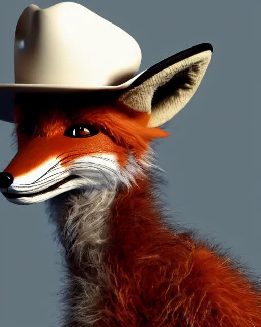 Prompt: close up anthropomorphic photo of a fox wearing a white tuxedo, white cowboy hat, and aviator sunglasses, holding a cigar, highly detailed photograph, smooth, global illumination, 8 5 mm f / 1. 4