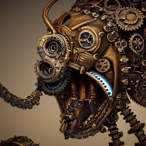 Image similar to A steampunk ornate wolf made of engraved full plate armor and gears, Macro shot by Justin Gerard, unreal engine, physically based rendering