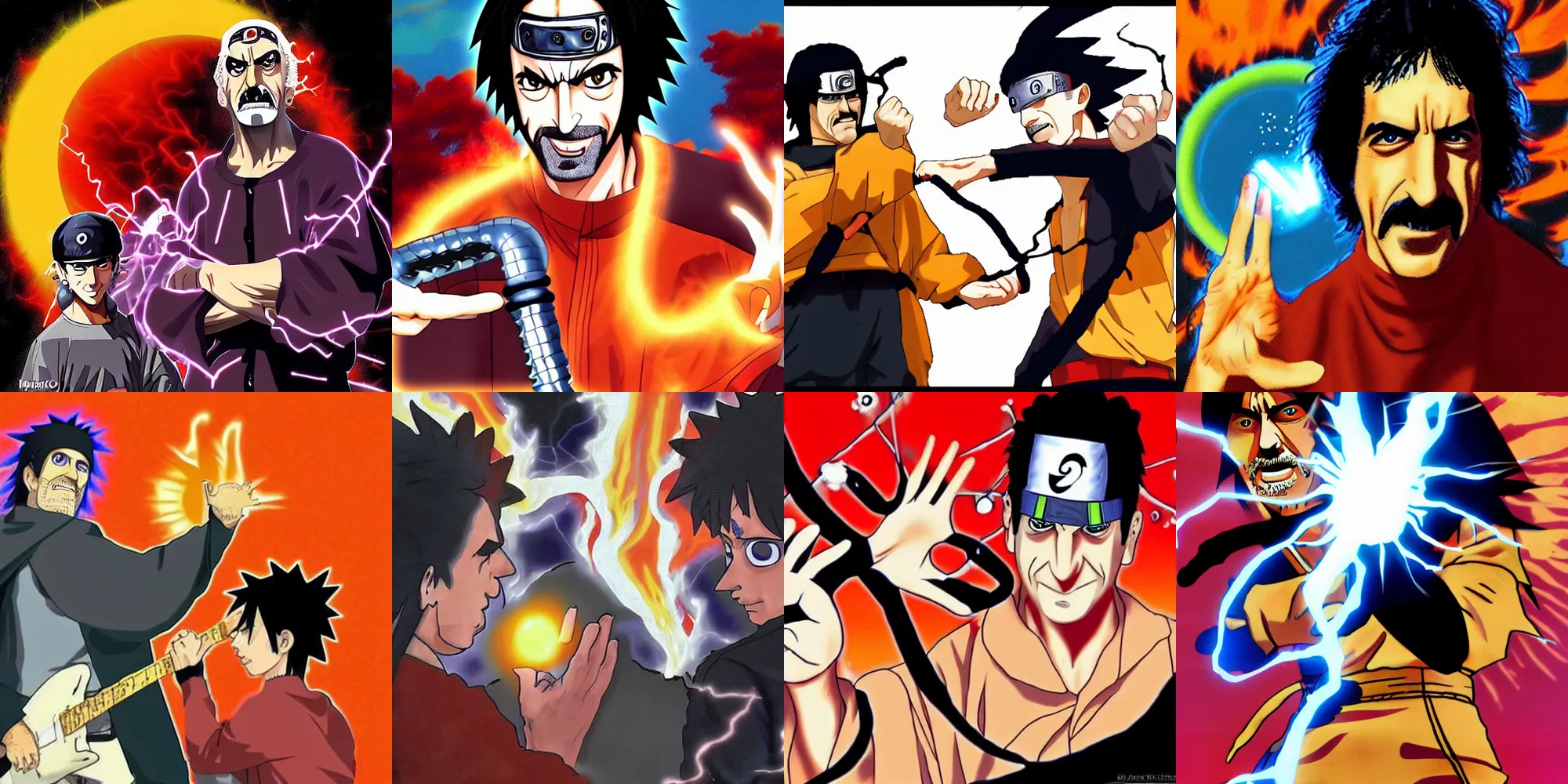 Prompt: Frank Zappa teaching Naruto how to Rasengan ArtStation top art 8k