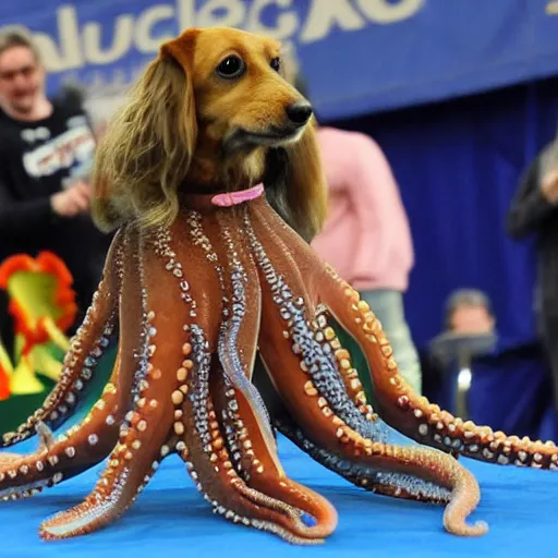 Prompt: octopus wins first place in a dog show