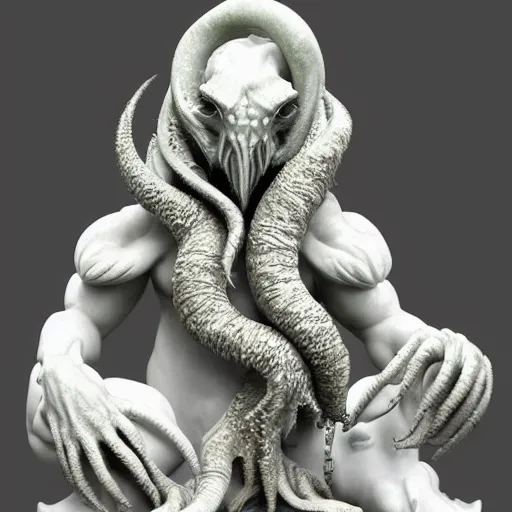 Image similar to cthulhu creature as a marble statue, very detailed, hyper realism