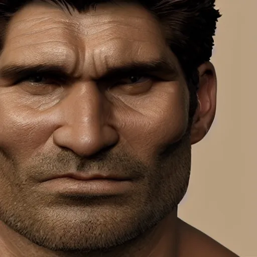 Image similar to detailed 3d render of the incredible hulks face, eric bana, lifelike textures and realistic hair, extreme close detail, high resolution, fine character detail