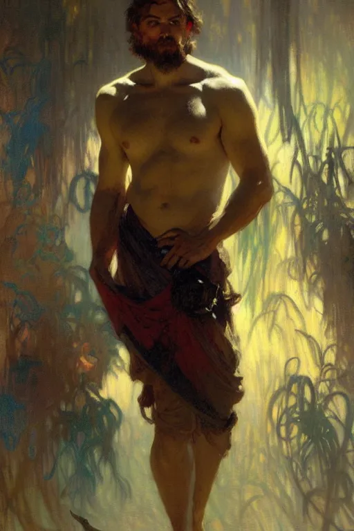 Image similar to attractive man, painting by gaston bussiere, craig mullins, greg rutkowski, alphonse mucha