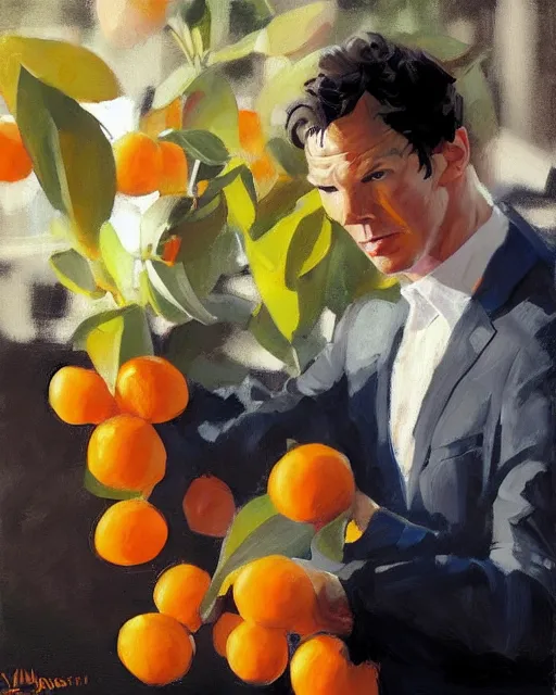 Prompt: greg manchess, benedict cumberbatch as a kumquat, trending on artstation