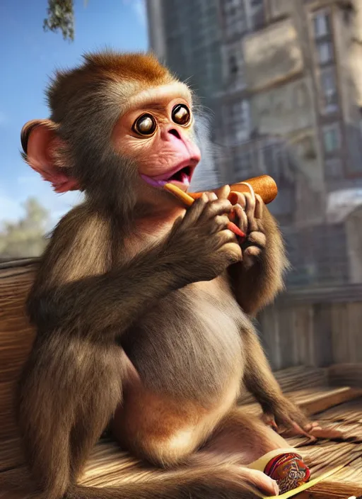 Image similar to pathfinder 2 e illustration of furry monkey goblin smoking a cigar, unreal engine, hyper realism, realistic shading, cinematic composition, realistic render, octane render, detailed textures, photorealistic, wide shot