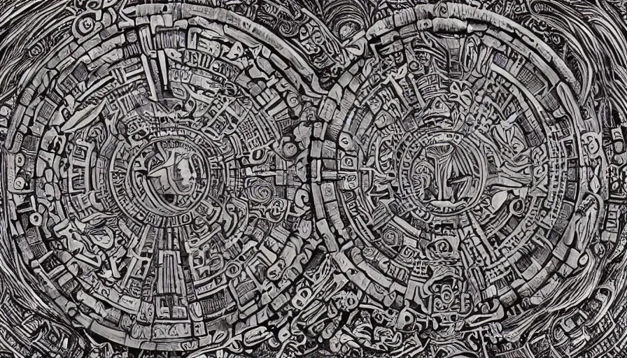 Image similar to ancient galactic pictogram sheet hybrid aztec fantasy beautiful angellic tattoo pattern concept, teonanacatl glyph, intricate artwork by, Johnatan Wayshak, Zdizslaw Beksinski, face by Artgerm, H.R. Giger, very coherent artwork, cinematic, hyper realism, high detail, octane render, unreal engine, 8k, High contrast, higly detailed black ink outline, crosshatch sketch gradient