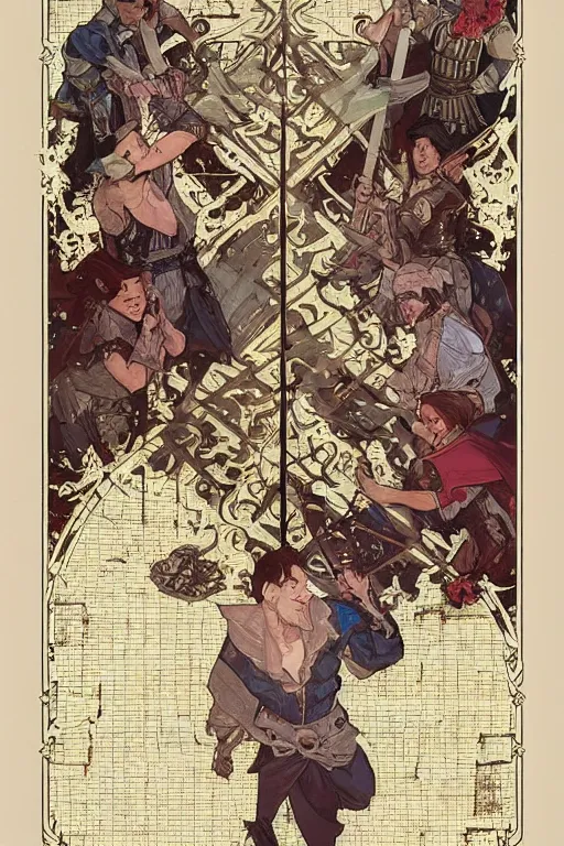 Prompt: dungeon master throwing dice on grid paper spell scroll art by artgerm and greg rutkowski and Alphonse Mucha and Craig Mullins, James Jean, Andrey Ryabovichev, Mark Simonetti and Peter Morbacher 16k