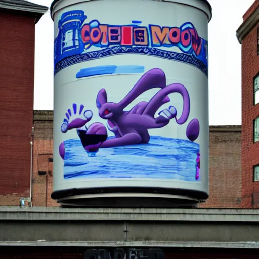 Image similar to MewTwo on a water tank in Newark