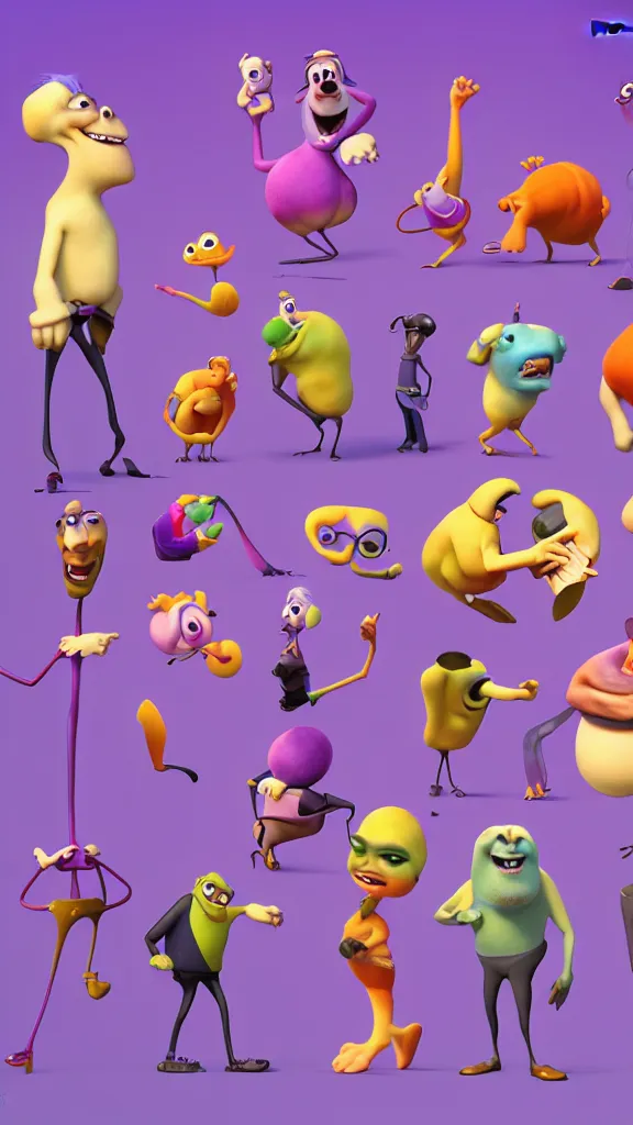 Prompt: a funny character office dot, charismatic and intelligent, 3 d design, ambient occlusion, soft body, post - processing, colorful, purple colors, pixar studio style