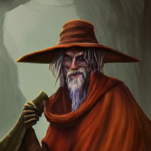 Image similar to Chawick the Fail Wizard, a young scrawny man in ragged and stained wizard's robes and hat. 8k resolution, full-length portrait, digital painting, fantasy art.