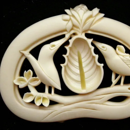 Image similar to ivory carving with birds lemons and jungle leafs