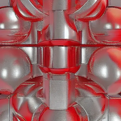 Prompt: chrome spheres on a red cube, relief carving