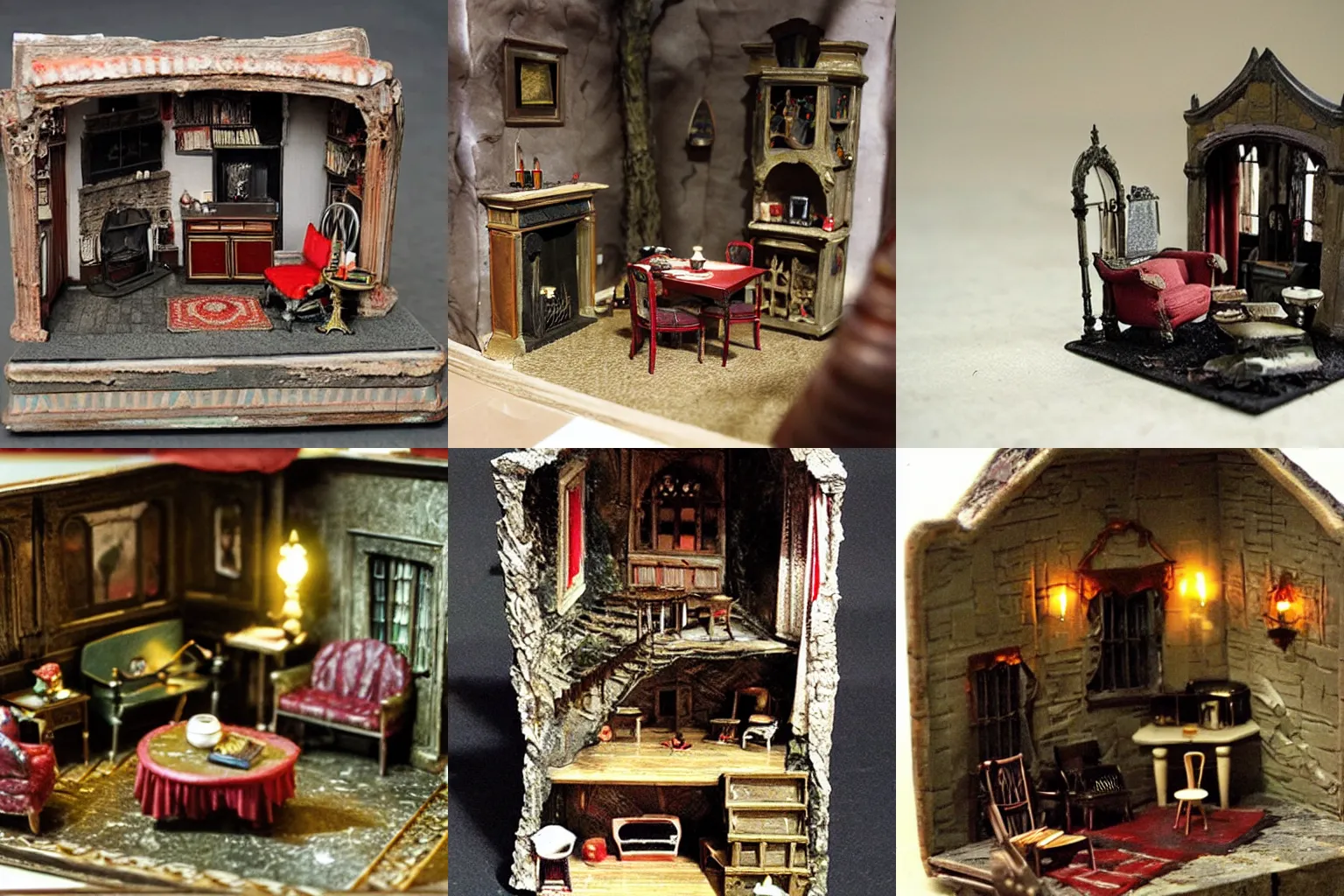 Prompt: miniature diorama of dracula's living room