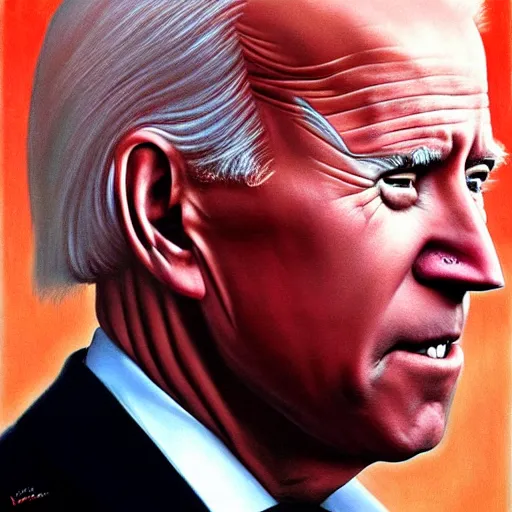 Image similar to Joe Biden, portrait, art by Wayne Barlowe, oil on canvas