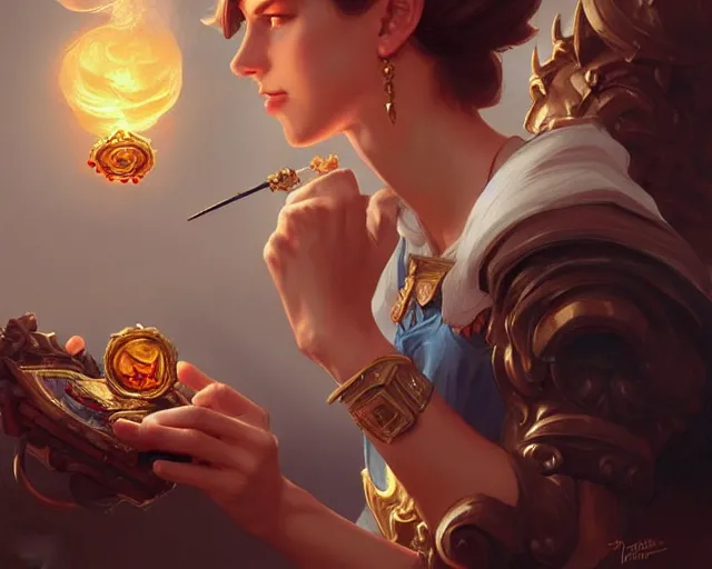 Image similar to mario smoking, fantasy, intricate, elegant, highly detailed, digital painting, artstation, concept art, matte, sharp focus, illustration, hearthstone, art by Artgerm and Greg Rutkowski and Alphonse Mucha