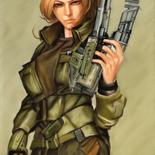 Prompt: oil painting, sniper wolf, mgs! original artwork