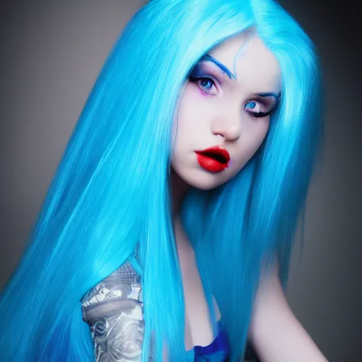 Image similar to hd photo of a pretty girl with blue hair, dance, trending on artstation