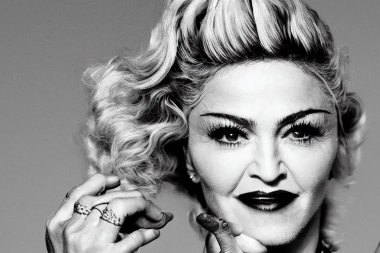 Image similar to madonna old rimpled face smoking crack