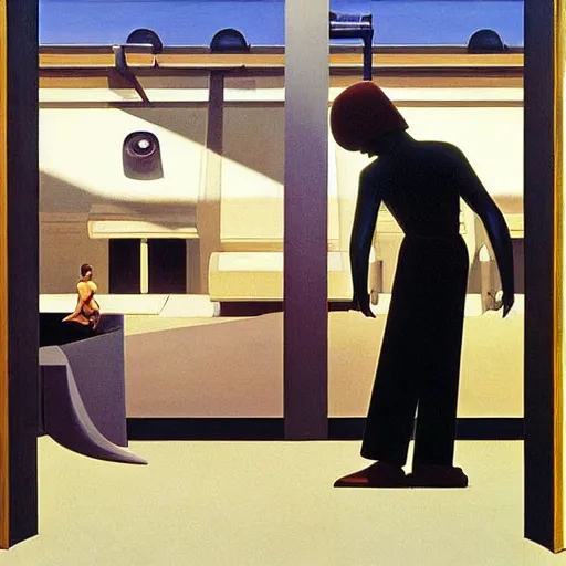 Image similar to star wars a new hope 1 9 7 7, grant wood, pj crook, edward hopper, oil on canvas