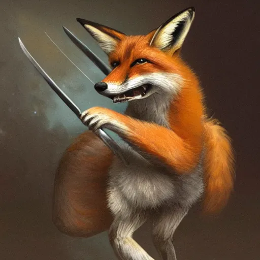 Image similar to a fox holding a sword in its mouth