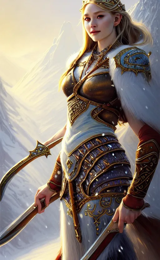 Image similar to opal viking warrior, regal, elegant, winter, snow, beautiful, stunning, hd, illustration, epic, d & d, fantasy, intricate, elegant, highly detailed, wide angle, digital painting, artstation, concept art, smooth, sharp focus, illustration, wallpaper, art by artgerm and greg rutkowski and alphonse mucha and jin xiaodi