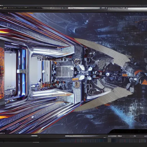 Image similar to sci-fi wall panel motherboard on the coronation of napoleon painting and point cloud in the middle, unreal engine 5, keyshot, octane, artstation trending, ultra high detail, ultra realistic, cinematic, 8k, 16k, in style of zaha hadid architecture, colors in style of nanospace Michael Menzelincev, in style of Lee SOUDER, colors in style of the Blade Runner 2049, in plastic, dark, tilt shift,