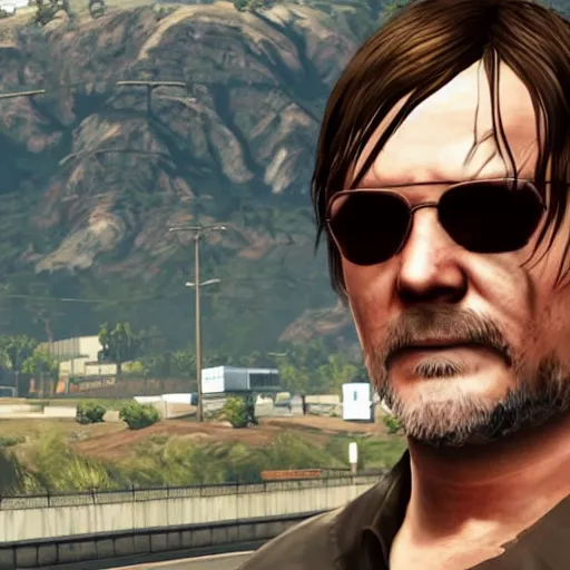 Image similar to Norman Reedus in a GTA V loading screen, screenshot