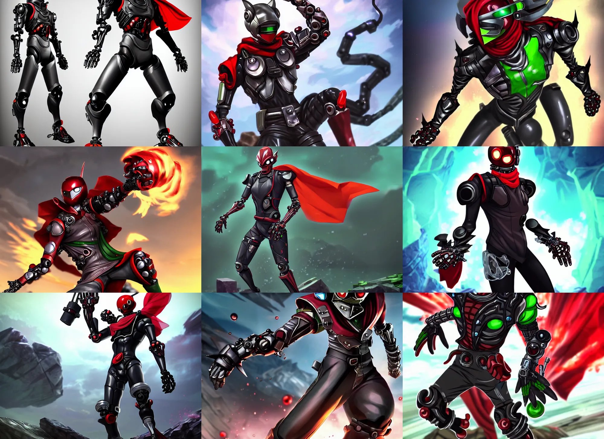 Prompt: Bionic Kamen Rider!!!!!!!!!!!! with a red scarf billowing behind him standing in a rock quarry, full body single character, League of Legends Character Splash Art!!!!, rubber suit, biomechanical elements, Arcane style!!!!!, action scene, fight scene, good value control, high quality, 4k, ultra realistic, highly detailed, illustration, promotional image, matte painting, rule of thirds, centered, cinematography, moonlit night,