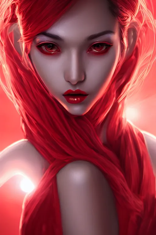 Image similar to beautiful fashion human looking alien in red saree,, in the style of artgerm, and wlop, chanel jewelry, cinematic lighting, hyperdetailed, 8 k realistic, symmetrical, global illumination, radiant light, love and mercy, frostbite 3 engine, cryengine, dof, trending on artstation, digital art, crepuscular ray