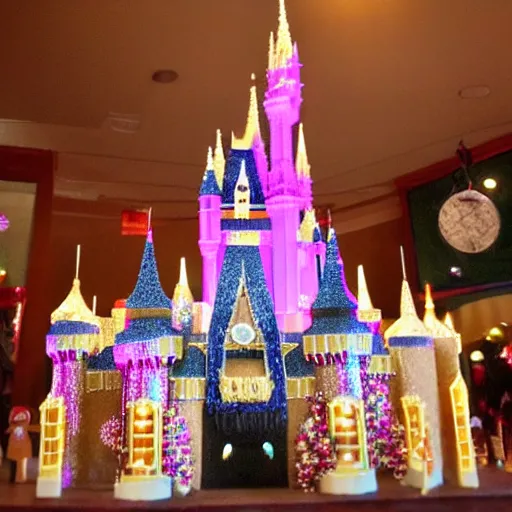 Image similar to disney world castle as a life size gingerbread house.