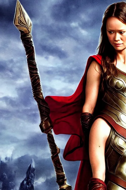 Image similar to summer glau as thor god of war