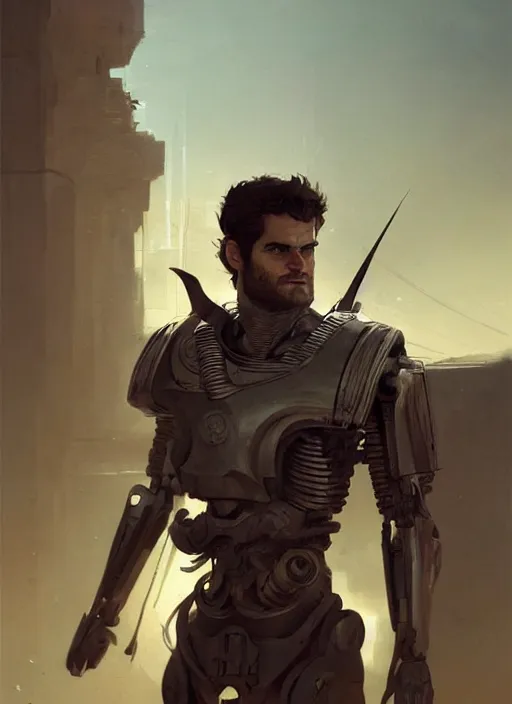 Prompt: a digital painting of Henri Cavill as a cyborg wearing a Irananian warrior outfit, by netter, style from greg rutkowski, beautiful eyes, long hair, full frame, oil painting, featured on artstation, concept art, smooth, sharp focus, illustration, very detailed, ambient lighting, unreal engine render, concept art by Atey Ghailan, by Loish, by Bryan Lee O'Malley