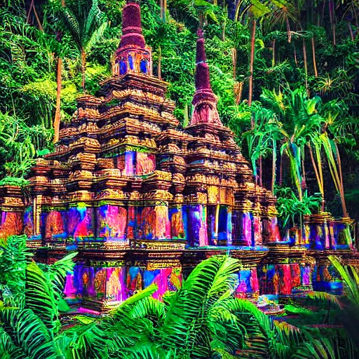 Prompt: psychedelic jungle temples