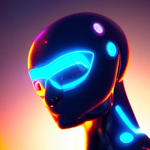 Image similar to closeup profile shot of neon cybernetic cheetah, city lights, strong bokeh, dramatic, cinematic, high contrast, octane render, artstation, 4k