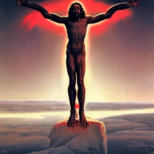 Prompt: Jesus Christ in the cross by Wayne Barlowe