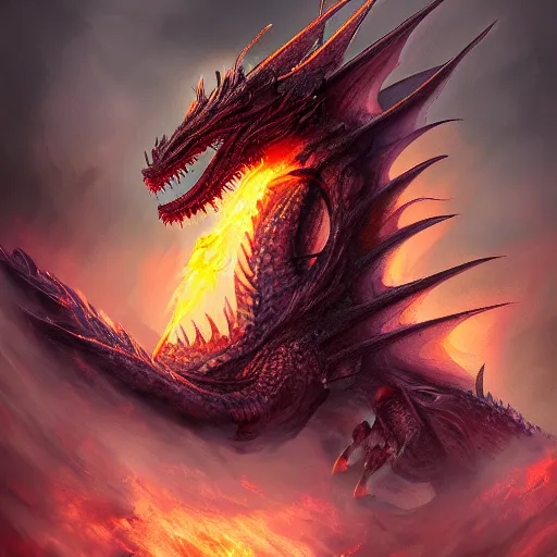 Prompt: portrait of a fire breathing abyssal dragon, epic fantasy art, high detail, award winning on Artstation, Deviantart, mystical atmosphere, high definition, high detail, hyperrealistic, ultra hd, 4k